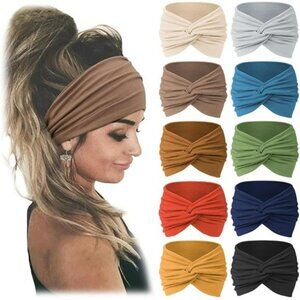 Womens Wide Turban Headbands Set Soft Stretch Workout Hair Wraps 10 Pack